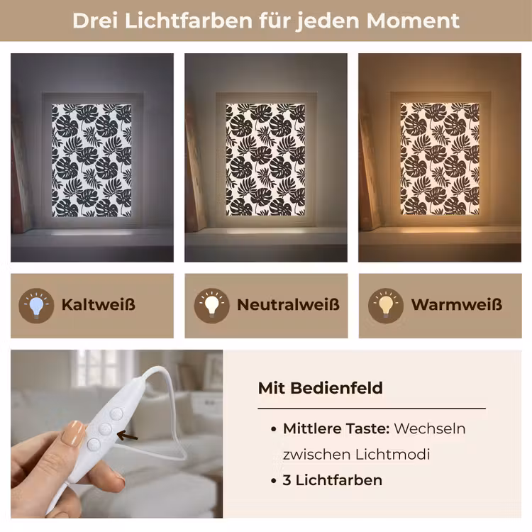 Modern - Monstera - Zwart Light Box met kabel (Tafellamp) klein 925 -USP_lichtkleurDE