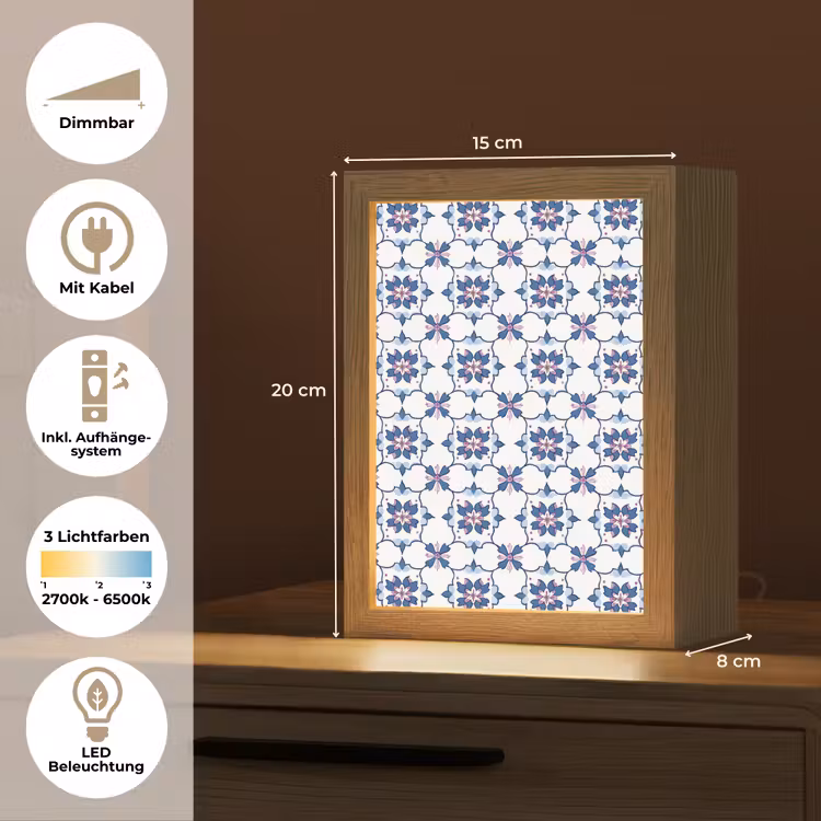 Modern - Patroon - Blauw - Roze Light Box met kabel (Tafellamp) klein 925 -USP_DE