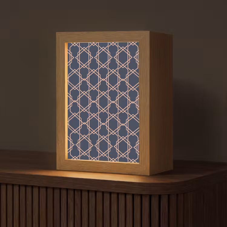 Modern - Patroon - Donkerblauw - Roze Light Box met kabel (Tafellamp) klein 925 -z3d_website