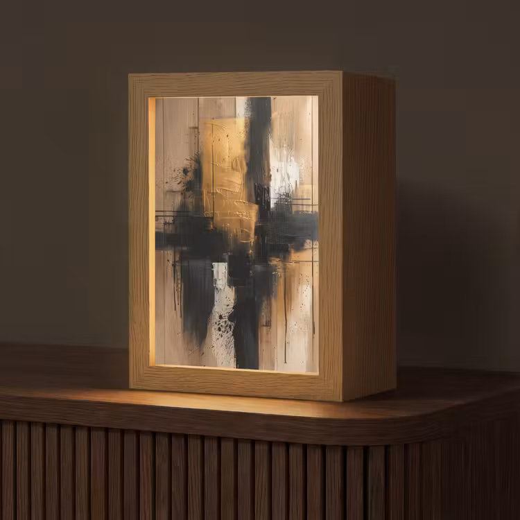 Modern - Zwart - Goud - Verf Light Box met kabel (Tafellamp) klein -z3d_website