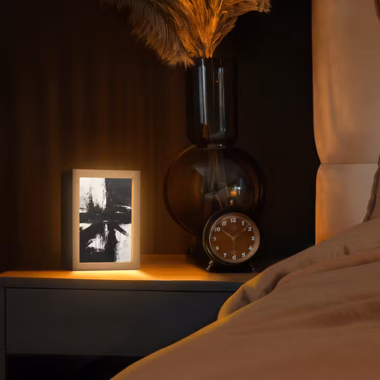 Modern - Zwart wit - Abstract - Kunst Light Box met kabel (Tafellamp) klein -sfeer1