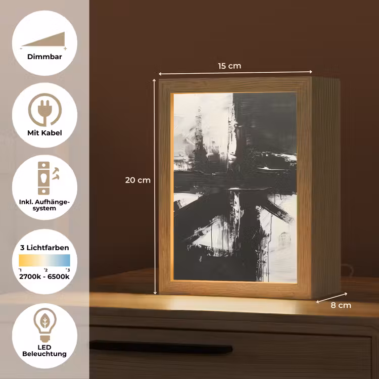 Modern - Zwart wit - Abstract - Kunst Light Box met kabel (Tafellamp) klein -USP_DE