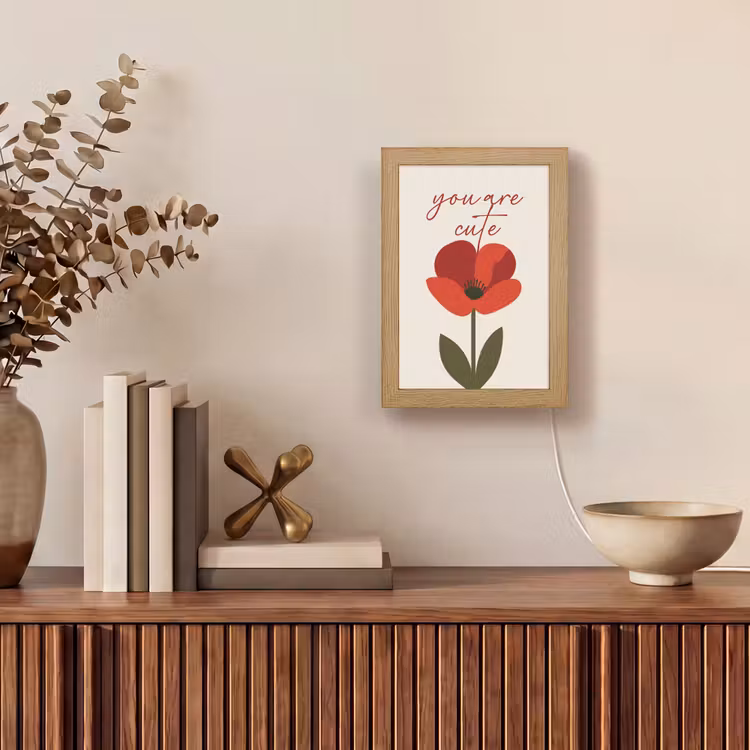 Klaproos - Bloem - Rood - Valentijn Light Box met kabel (Tafellamp) klein -sfeer2