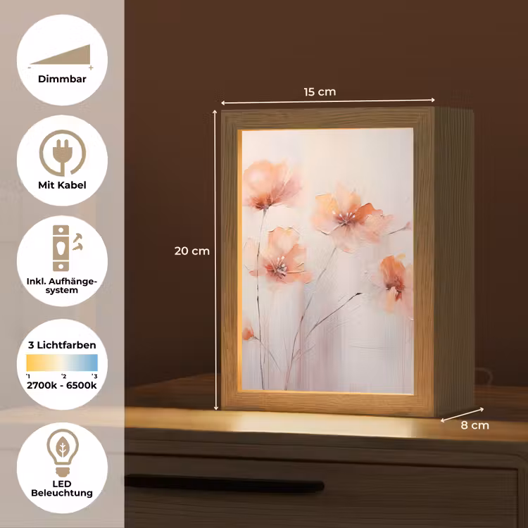 Klaproos - Bloemen - Kunst - Abstract - Watercolor Light Box met kabel (Tafellamp) klein -USP_DE
