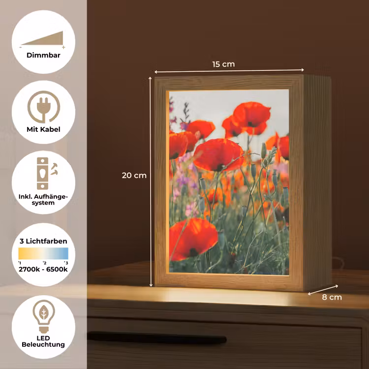 Klaproos - Bloemen - Rood - Paars - Weide Light Box met kabel (Tafellamp) klein -USP_DE