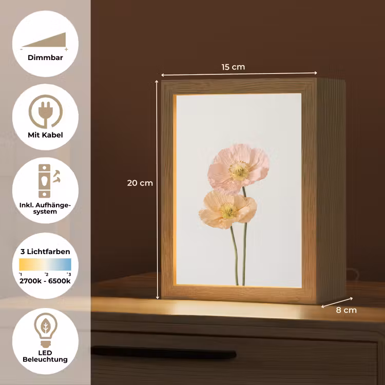 Papavers - Botanisch - Roze Light Box met kabel (Tafellamp) klein -USP_DE