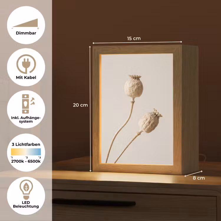 Papaverbollen - Droogbloemen - Minimalistisch - Beige - Rustig Light Box met kabel (Tafellamp) klein -USP_DE