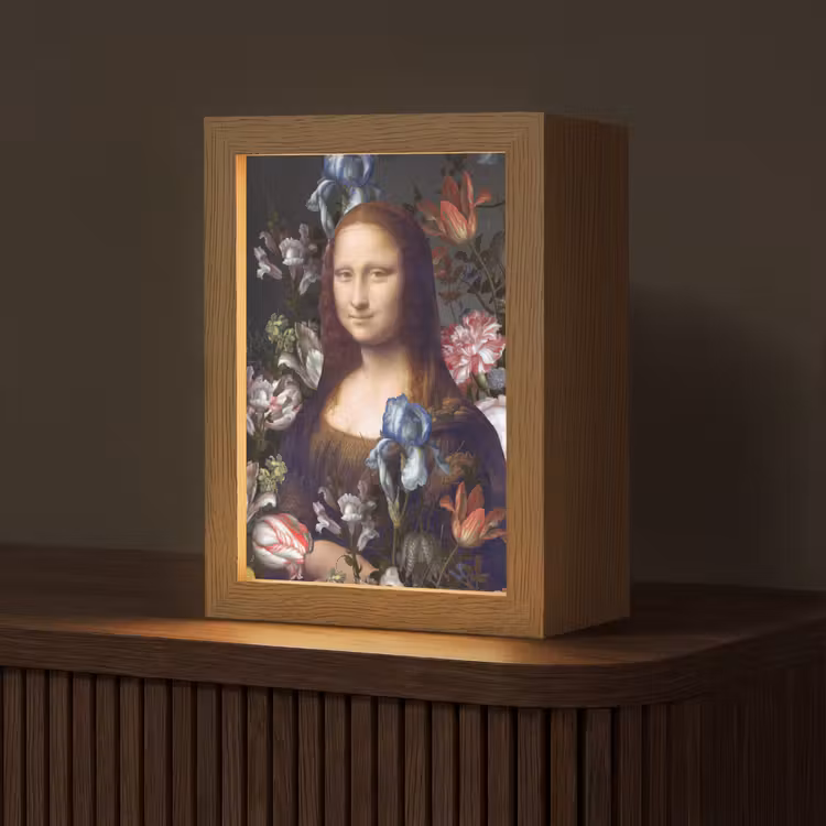 Mona Lisa - Leonardo da Vinci - Bloemen Light Box met kabel (Tafellamp) klein -z3d_website