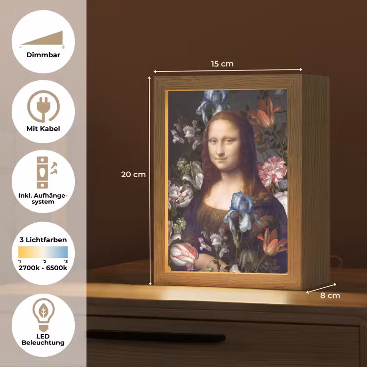 Mona Lisa - Leonardo da Vinci - Bloemen Light Box met kabel (Tafellamp) klein -USP_DE