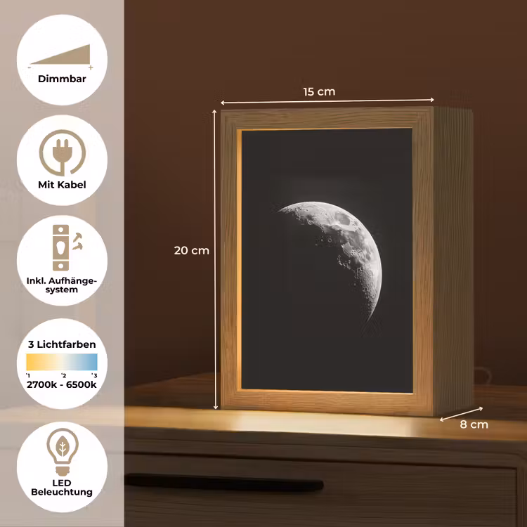 Maan - Hemel - Zwart - Schaduw Light Box met kabel (Tafellamp) klein -USP_DE