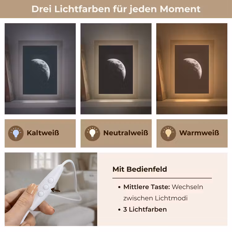 Maan - Hemel - Zwart - Schaduw Light Box met kabel (Tafellamp) klein -USP_lichtkleurDE
