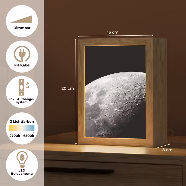 Tischlampe - Mond – Krater – Weltraum - Maan - Kraters - Ruimte Light Box met kabel (Tafellamp) klein