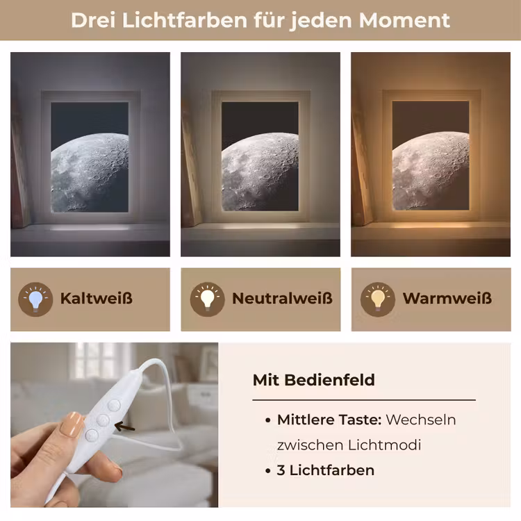 Tischlampe - Mond – Krater – Weltraum - Maan - Kraters - Ruimte Light Box met kabel (Tafellamp) klein