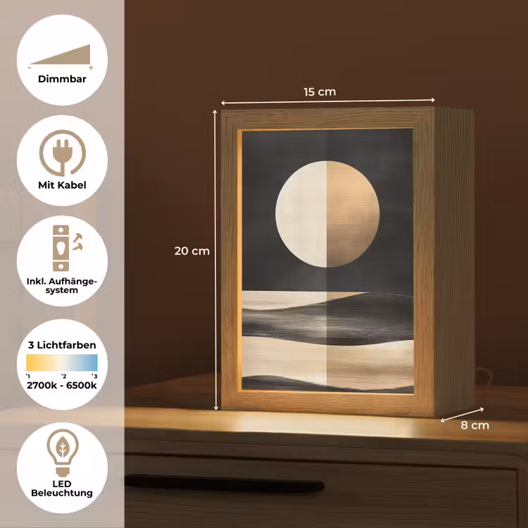 Maan - Cirkel - Goud Light Box met kabel (Tafellamp) klein -USP_DE