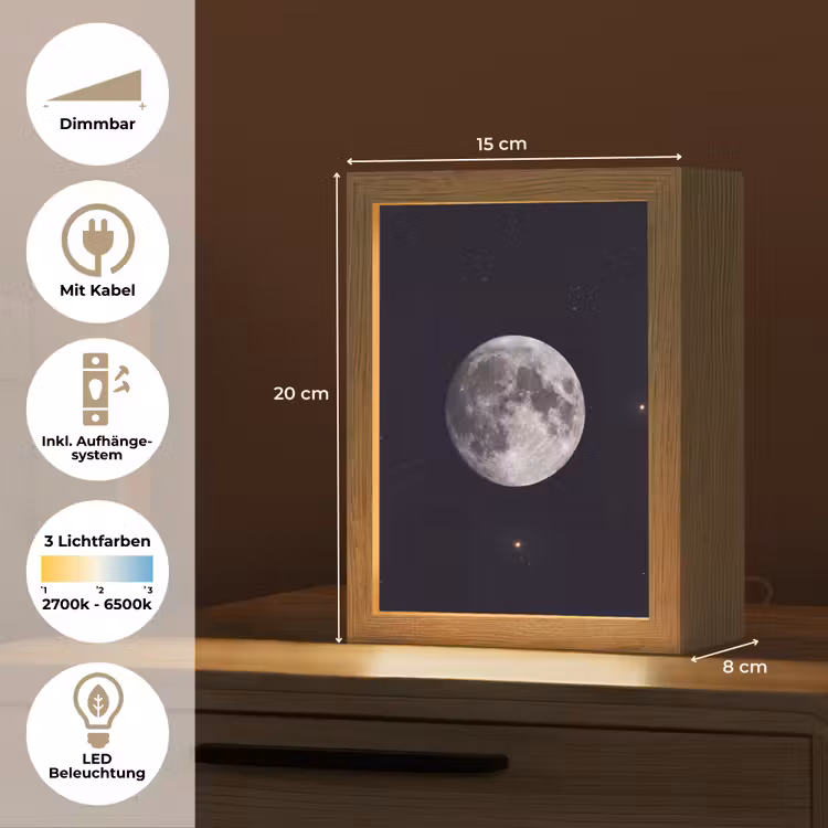 Tischlampe - Mond – Sterne – Weltraum - Maan - Sterren - Ruimte Light Box met kabel (Tafellamp) klein