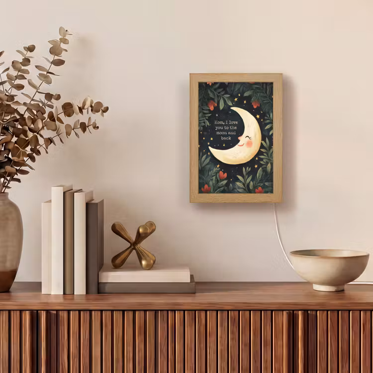 Maan - Quote - Bloemen - Sterren Light Box met kabel (Tafellamp) klein -sfeer2