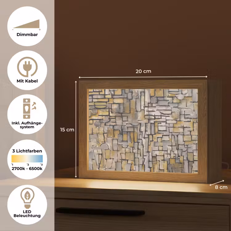 Mondriaan - Kunst - Oude meesters - Tableau I Light Box met kabel (Tafellamp) klein -USP_DE