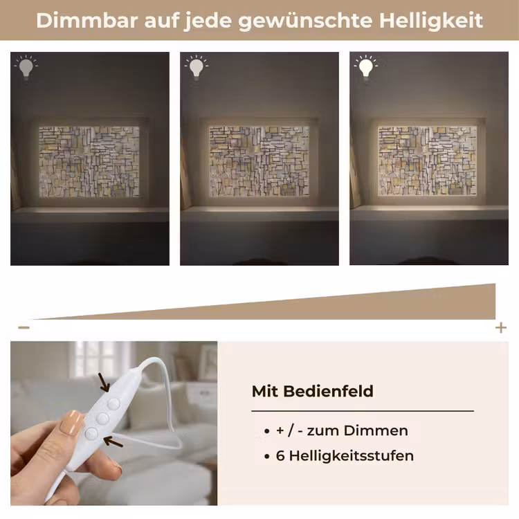 Mondriaan - Kunst - Oude meesters - Tableau I Light Box met kabel (Tafellamp) klein -USP_dimbaarDE
