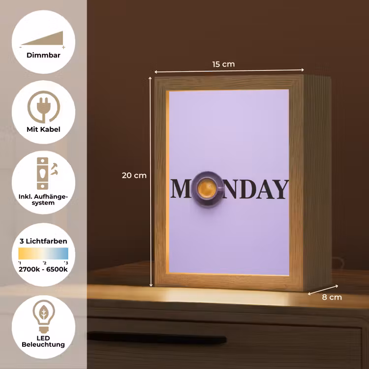 Maandag - Mok - Koffie - Paars Light Box met kabel (Tafellamp) klein -USP_DE