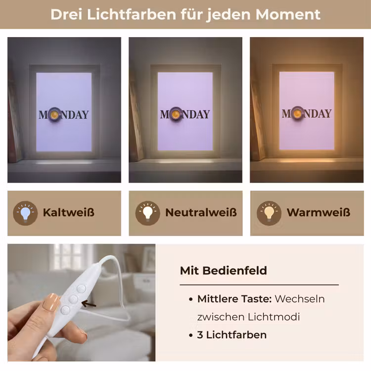 Maandag - Mok - Koffie - Paars Light Box met kabel (Tafellamp) klein -USP_lichtkleurDE