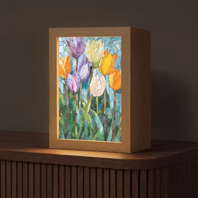 Mozaïek - Veld - Tulpen - Kleurrijk Light Box met kabel (Tafellamp) klein -z3d_website