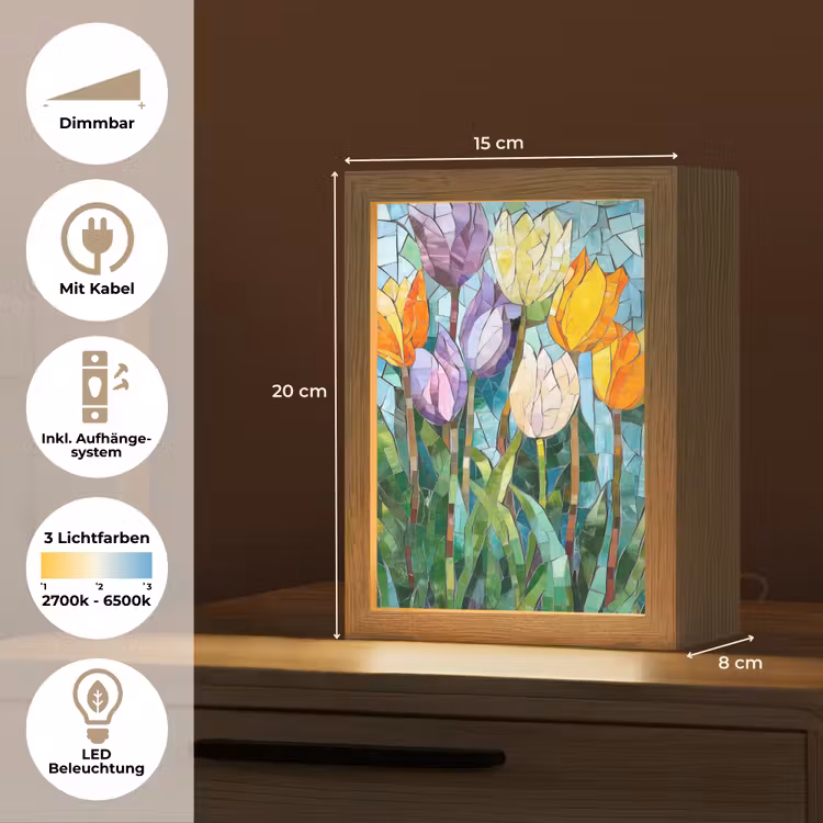 Mozaïek - Veld - Tulpen - Kleurrijk Light Box met kabel (Tafellamp) klein -USP_DE