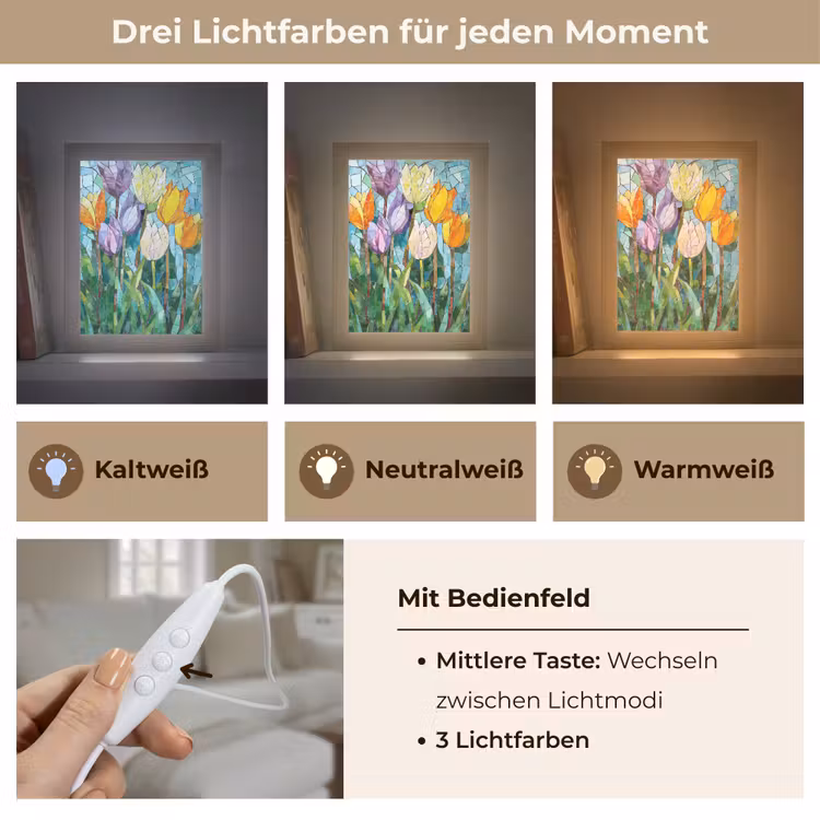 Mozaïek - Veld - Tulpen - Kleurrijk Light Box met kabel (Tafellamp) klein -USP_lichtkleurDE
