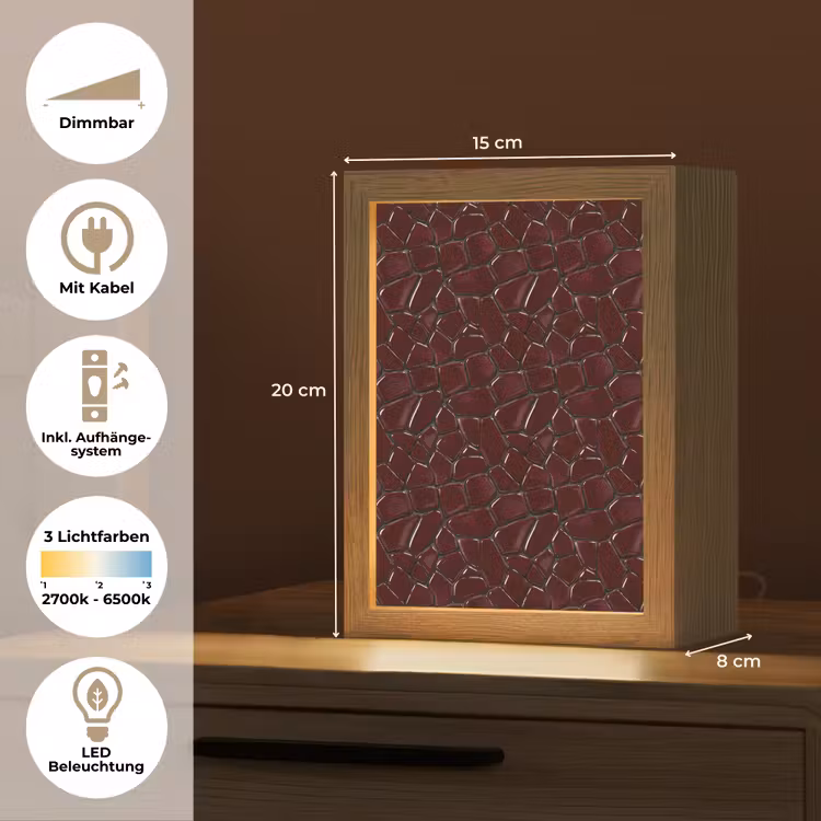 Mozaïek - Tegel - Bordeauxrood Light Box met kabel (Tafellamp) klein 925 -USP_DE