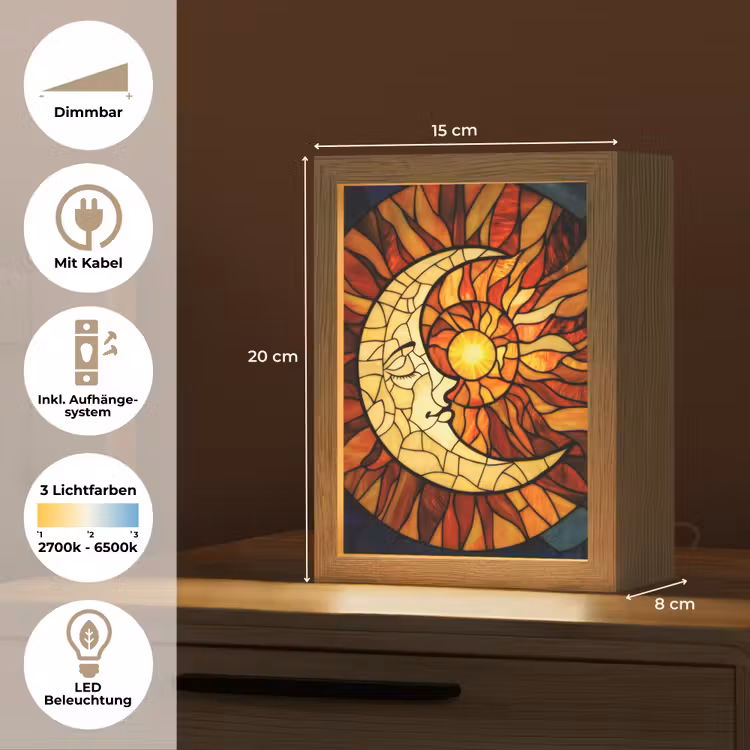 Mozaïek - Glas - Maan - Donkerblauw Light Box met kabel (Tafellamp) klein -USP_DE