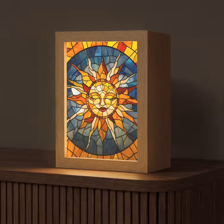 Mozaïek - Zon - Geel - Cirkel Light Box met kabel (Tafellamp) klein -z3d_website