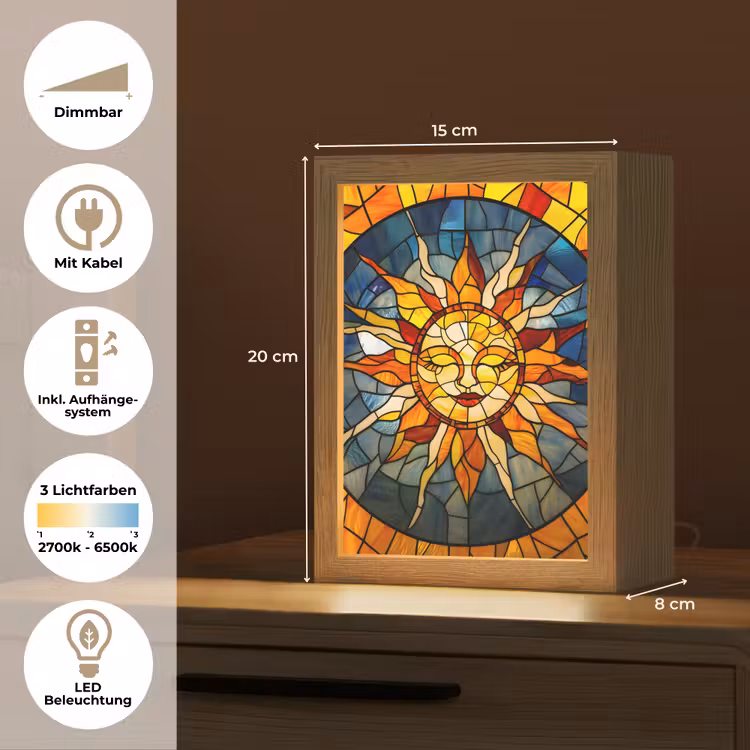 Mozaïek - Zon - Geel - Cirkel Light Box met kabel (Tafellamp) klein -USP_DE