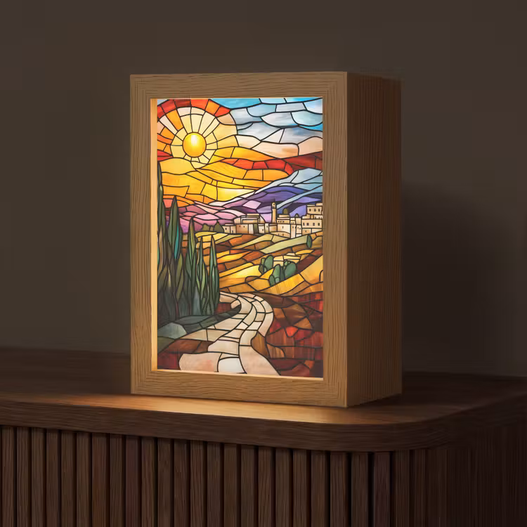 Mozaïek - Zon - Landschap - Dorp Light Box met kabel (Tafellamp) klein -z3d_website