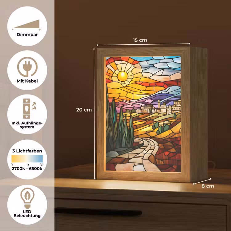 Mozaïek - Zon - Landschap - Dorp Light Box met kabel (Tafellamp) klein -USP_DE