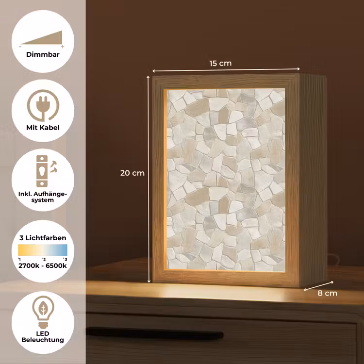 Mozaïek - Stenen - Beige Light Box met kabel (Tafellamp) klein 925 -USP_DE