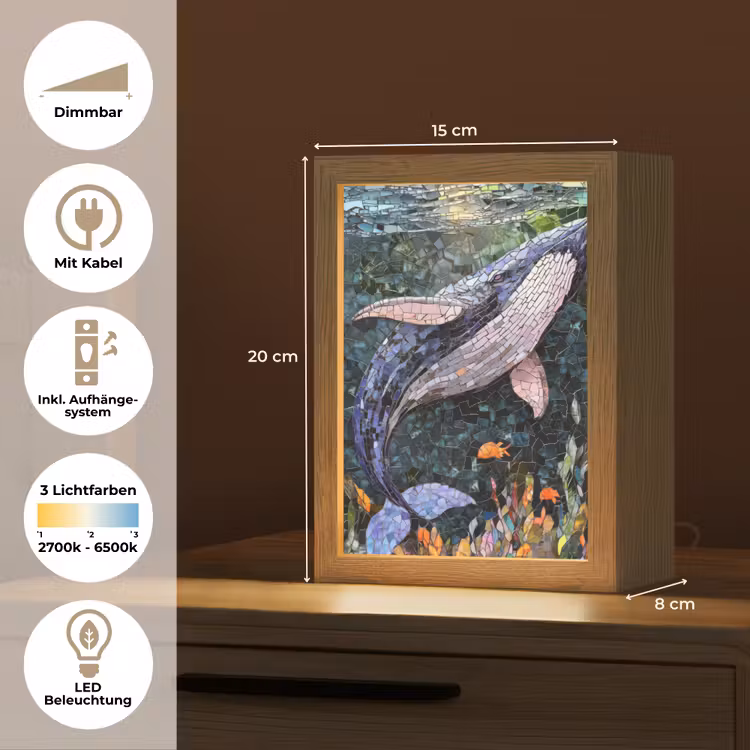 Mozaïek - Walvis - Koraal - Water Light Box met kabel (Tafellamp) klein -USP_DE