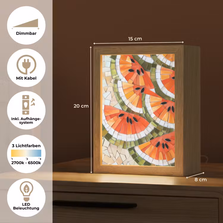 Mozaïek - Watermeloen - Rood - Pitten Light Box met kabel (Tafellamp) klein -USP_DE