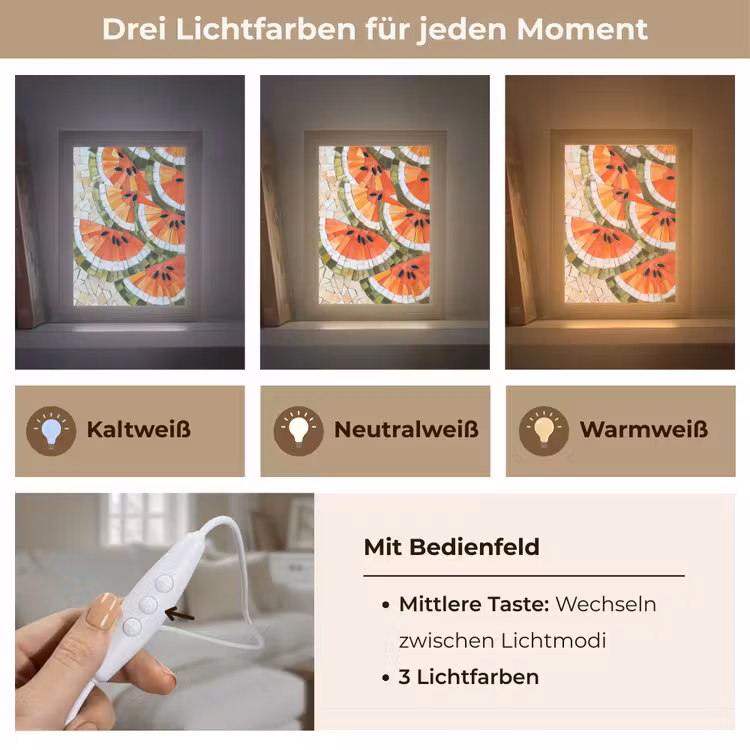 Mozaïek - Watermeloen - Rood - Pitten Light Box met kabel (Tafellamp) klein -USP_lichtkleurDE