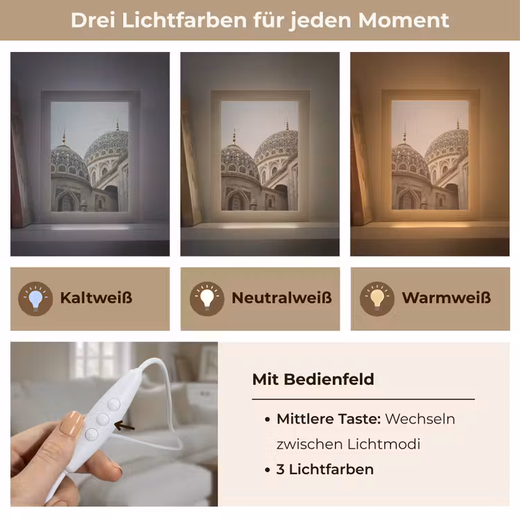 Mozaïekkoepels - Gouden spitsen - Islamitisch Light Box met kabel (Tafellamp) klein -USP_lichtkleurDE