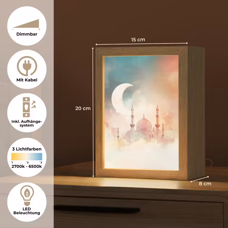 Moskee - Kleurrijke wolken - Arabisch - Ramadan - Islamitische Light Box met kabel (Tafellamp) klein -USP_DE