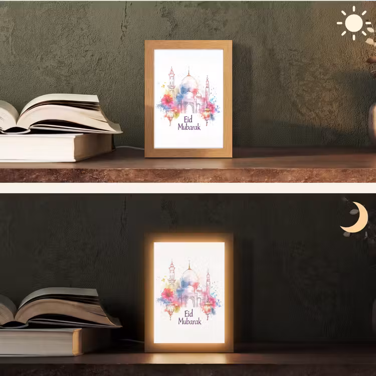 Moskee - Eid Mubarak - Suikerfeest - Kleurrijk - Ramadan - Islamitische Light Box met kabel (Tafellamp) klein -sfeer3
