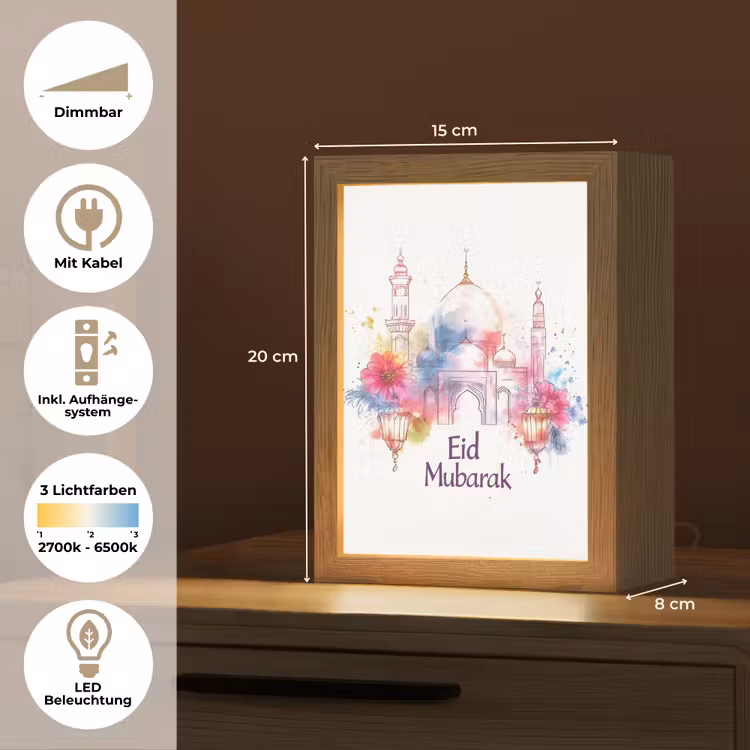 Moskee - Eid Mubarak - Suikerfeest - Kleurrijk - Ramadan - Islamitische Light Box met kabel (Tafellamp) klein -USP_DE