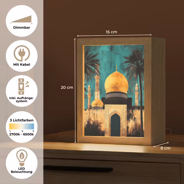 Moskee - Goud - Arabisch - Islamitische Light Box met kabel (Tafellamp) klein -USP_DE