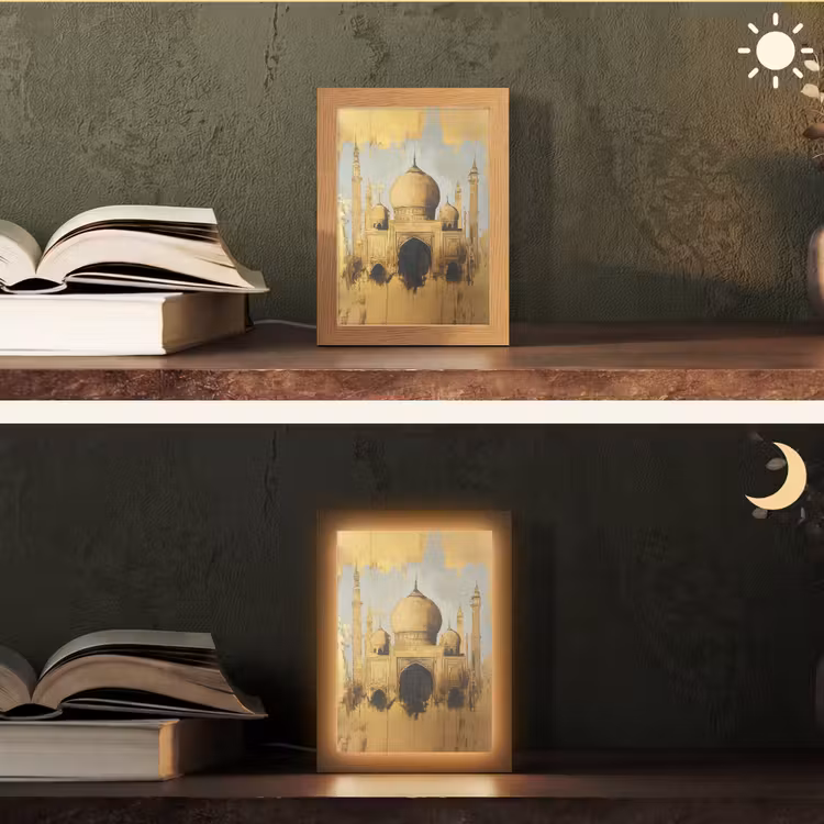 Moskee - Goud - Arabisch - Ramadan - Islamitische Light Box met kabel (Tafellamp) klein -sfeer3