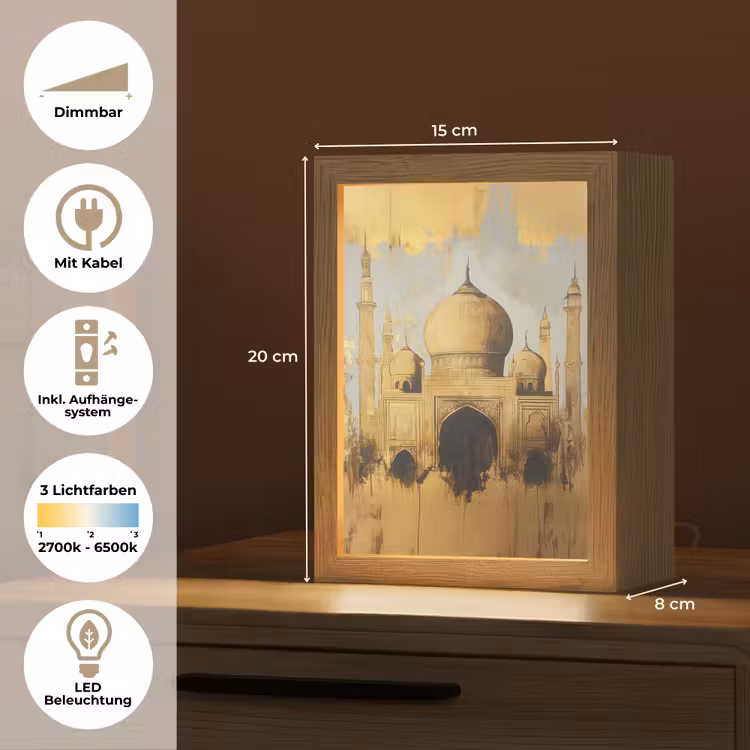 Moskee - Goud - Arabisch - Ramadan - Islamitische Light Box met kabel (Tafellamp) klein -USP_DE