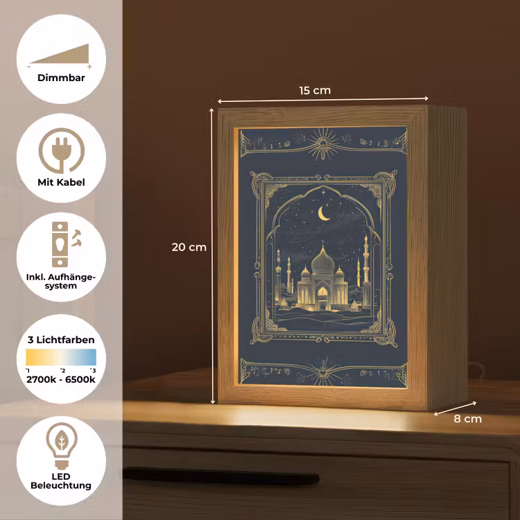 Moskee - Islam - Goud - Ramadan - Islamitische Light Box met kabel (Tafellamp) klein -USP_DE