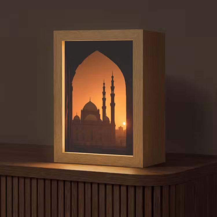 Moskee - Oranje lucht - Islamitisch Light Box met kabel (Tafellamp) klein -z3d_website