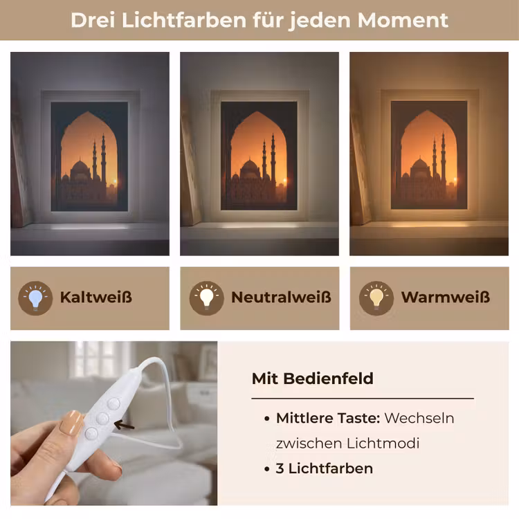 Moskee - Oranje lucht - Islamitisch Light Box met kabel (Tafellamp) klein -USP_lichtkleurDE