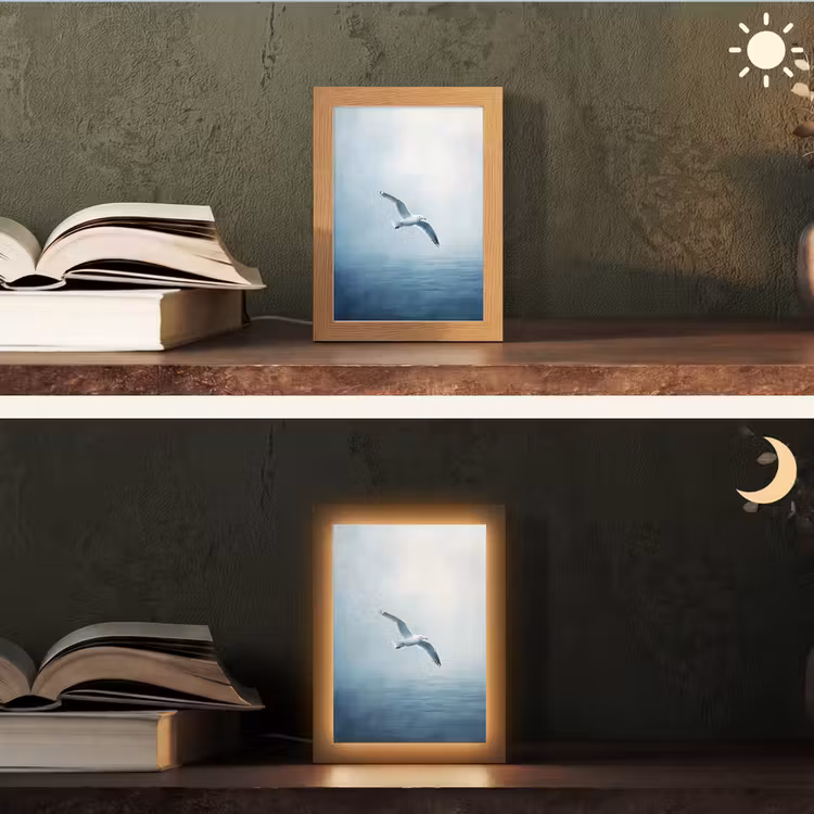 Meeuw - Wit - Zee - Mistig Light Box met kabel (Tafellamp) klein -sfeer3