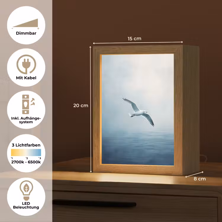 Meeuw - Wit - Zee - Mistig Light Box met kabel (Tafellamp) klein -USP_DE