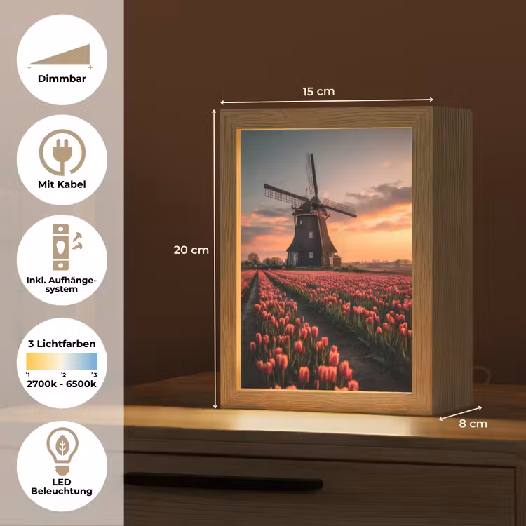 Molen - Zonsondergang - Tulpen - Rood Light Box met kabel (Tafellamp) klein -USP_DE